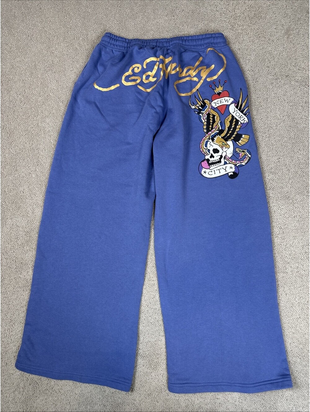 Ed Hardy Sweatpants Purple New York City Skull Snake Y2K Retro Baggy Pockets 1X